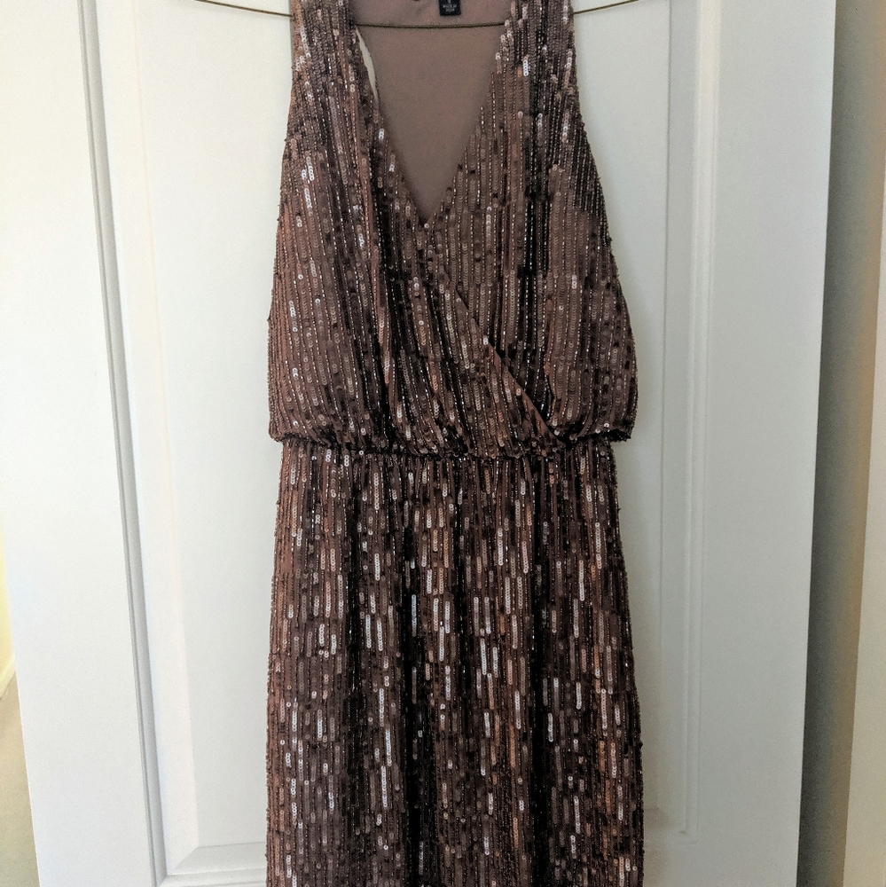 Aidan Mattox bronze sequin cocktail dress